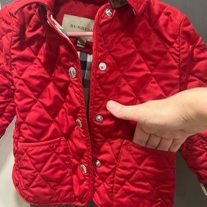 Red quilted Burberry jacket, size 2T